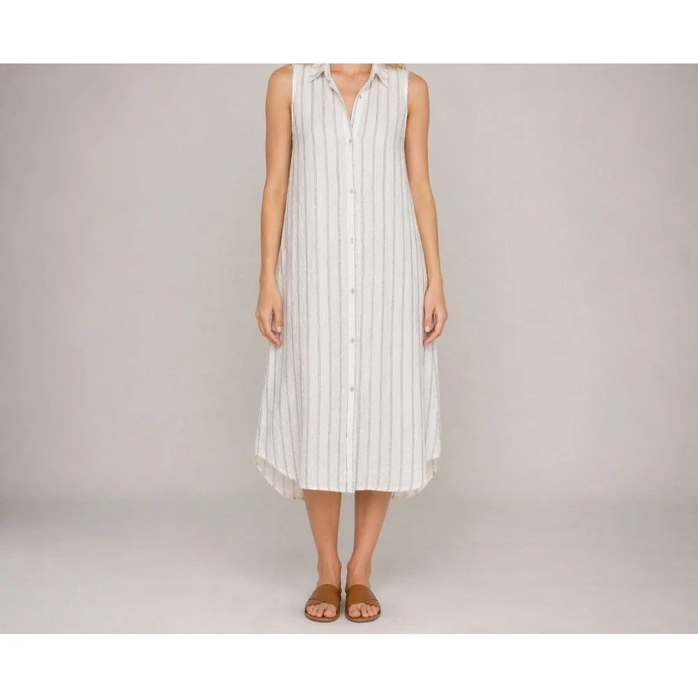 Rosemarie Italy Linen Shirt Dress Relaxed Striped Sardinia Effortless Size Small - Picture 1 of 13